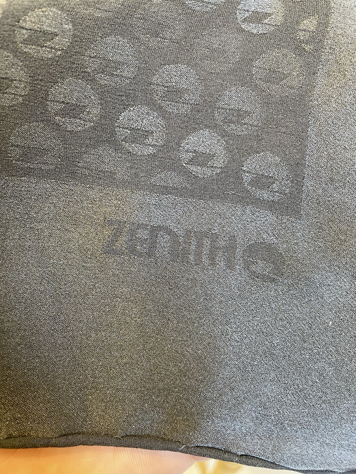 Y2#Zenith Gray Jacquard Logo Silk Scarf Polka Dot Pattern Made in Italy