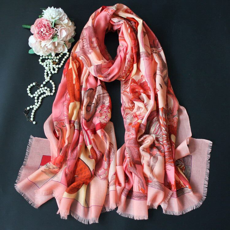 Sallys Cashmere Ring Scarf Wrap Shawl Unicorn Print Thin Soft Delicate 78″ x 39″