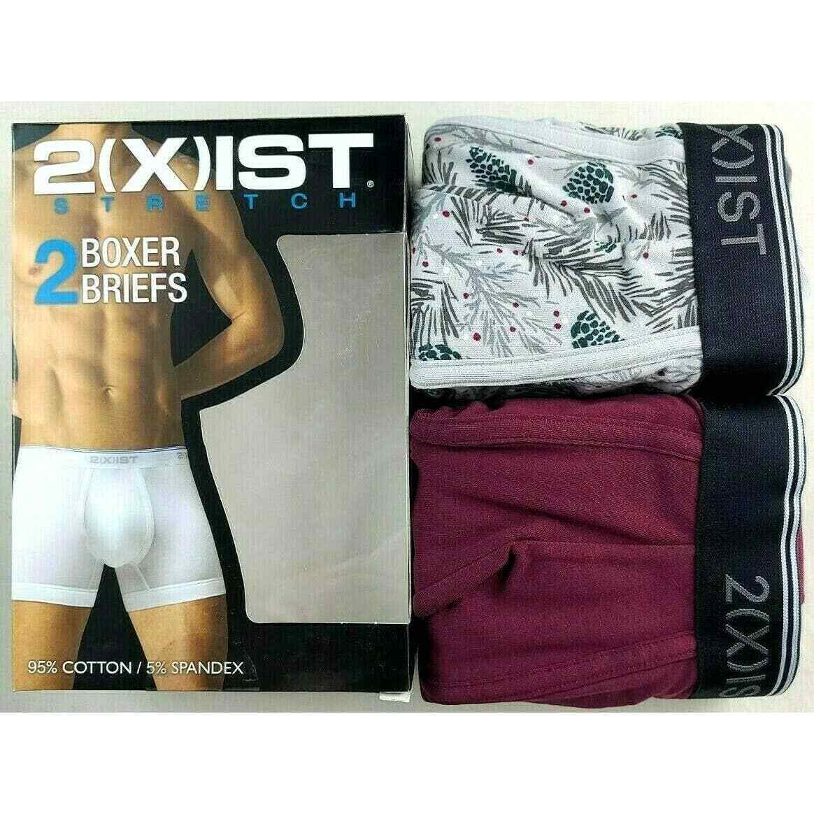 2(X)IST Men’s Boxer Briefs L 34-36 2 Pack Red Pine Print Cotton Stretch Seamless