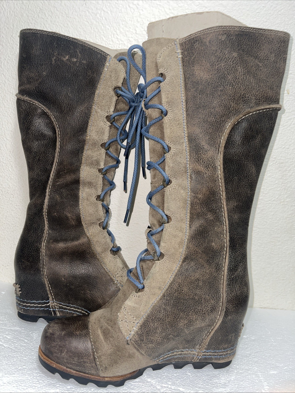 Sorel Boots Womens 8.5 Brown Gray Cate The Great Leather Hidden Wedge Waterproof