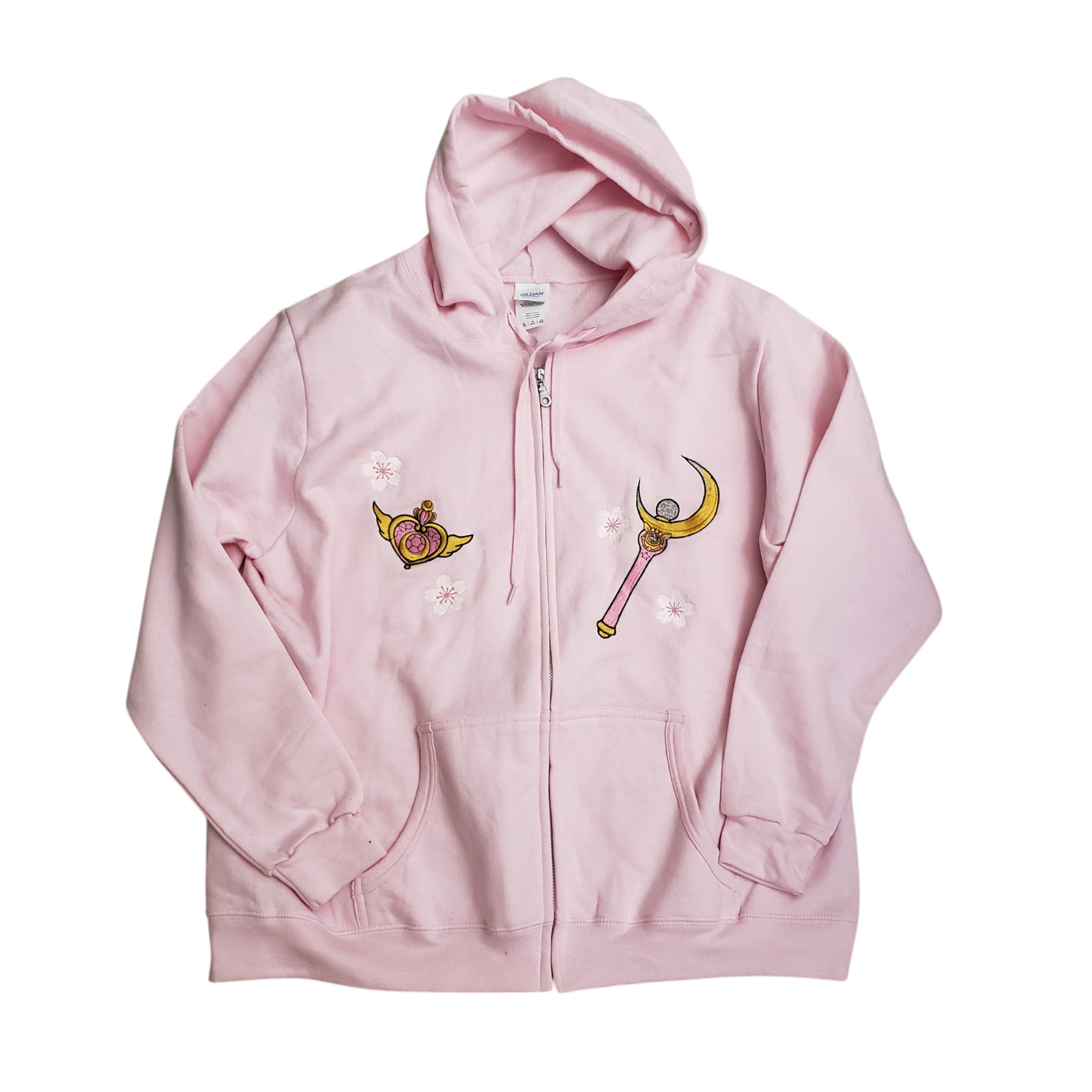Sailor Moon Crescent Wand Brooch Cherry Blossom Zip Up Hoodie Pink Size XL