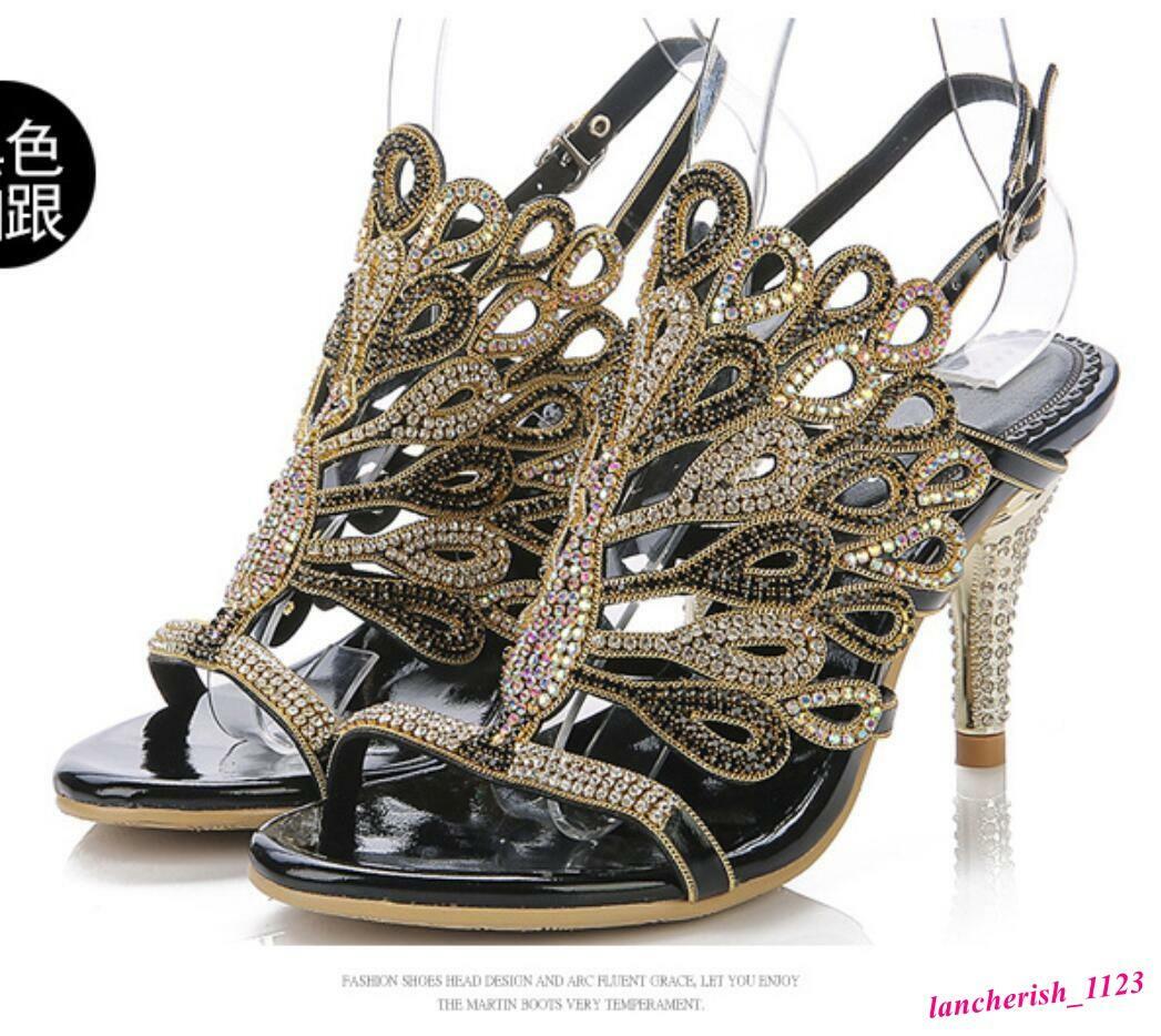 Rhinestone Women’s High Heel Sandals Dress Shoes Open Toe Elegant Fashion Retro