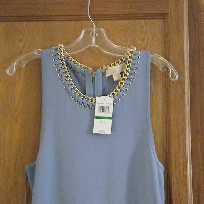 Michael Kors Women’s Blue Knit Rayon Sheath Dress S Chain Lace-Up Back Zip