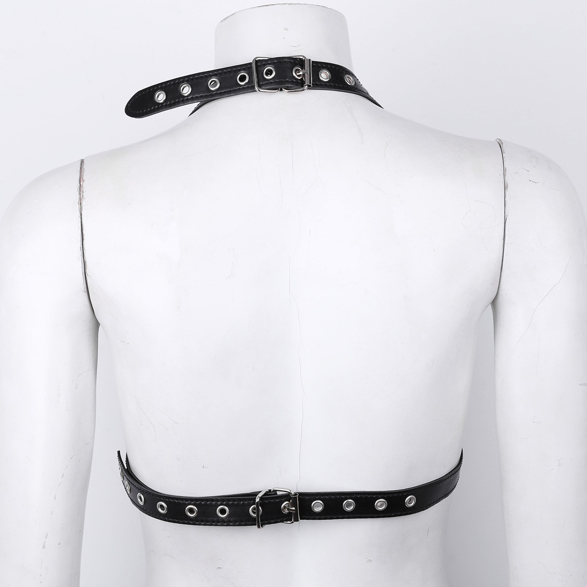 Sexy Womens PU Leather Open Bust Bra LingerieBody Rivets Harness Chain Thong