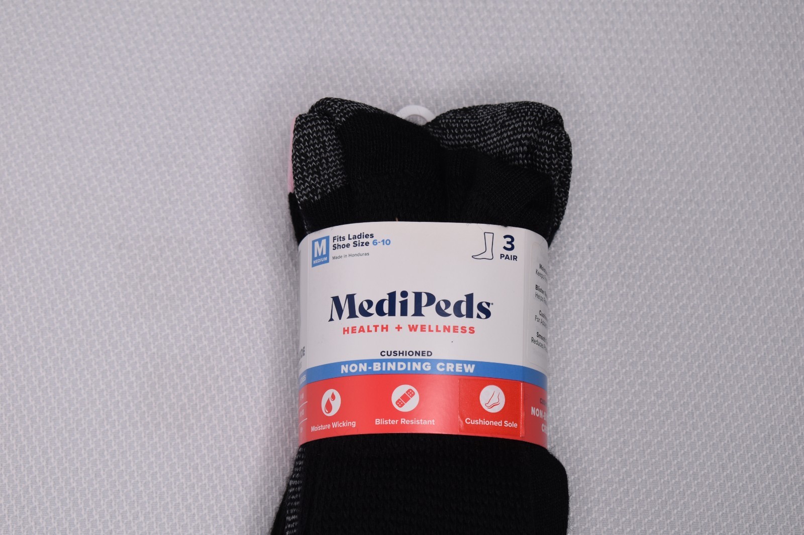 NWT MEDIPEDS 3-Pack Non-Binding Crew Socks Black and Pink