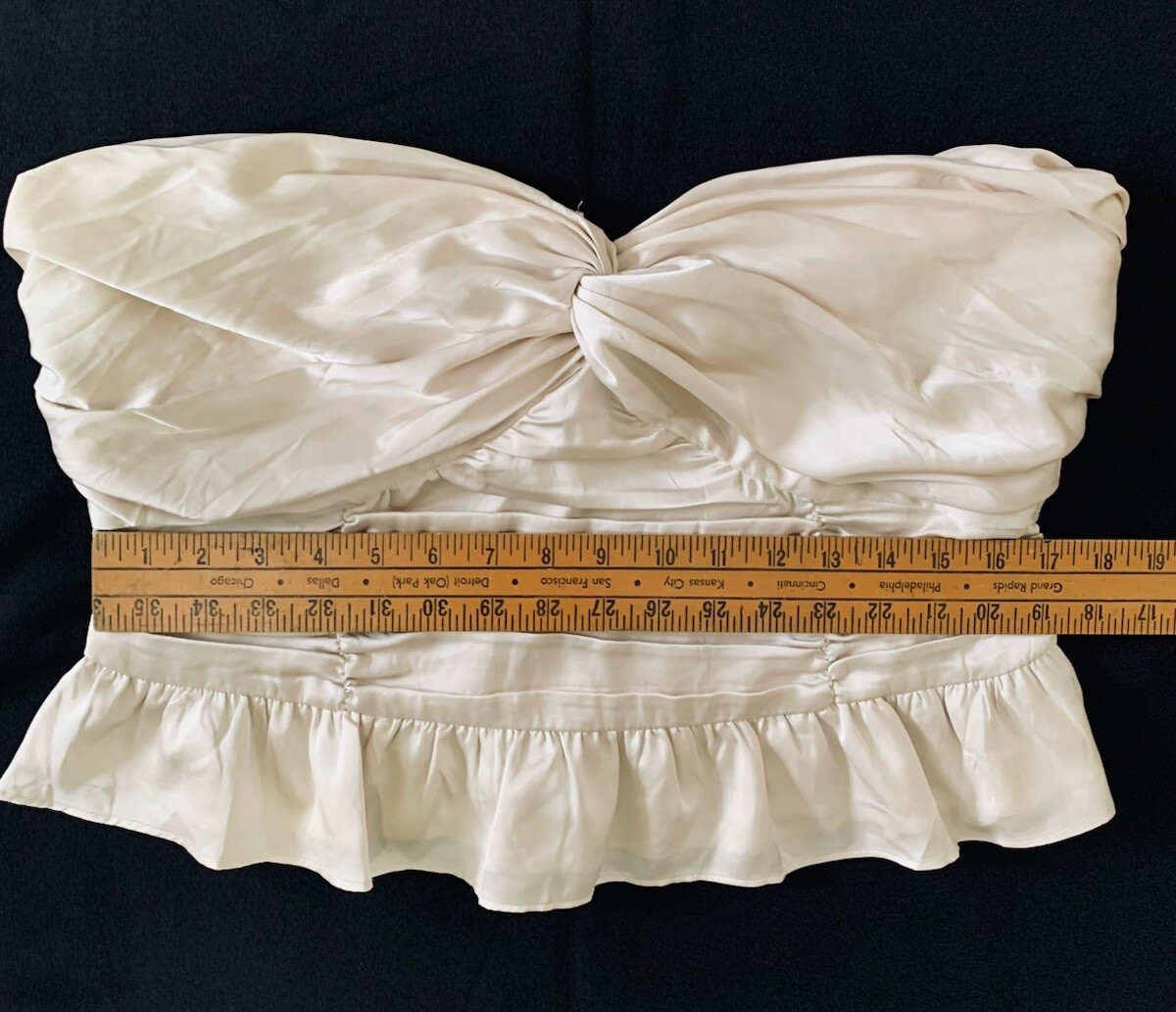 Express Strapless Peplum Pleated Satin Top Sz XL Beige Champagne Romantic Fairy