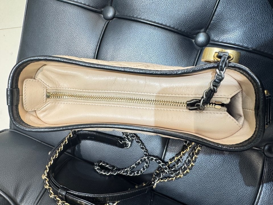 Chanel Gabrielle Beige Quilted Leather Silver Gold Chain Shoulder Bag