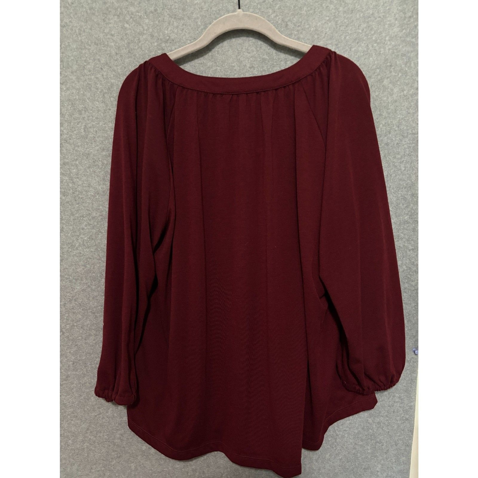Chaps Burgundy Lace Up Blouse XL Boho Romantic Peasant Top Flowy Western Soft