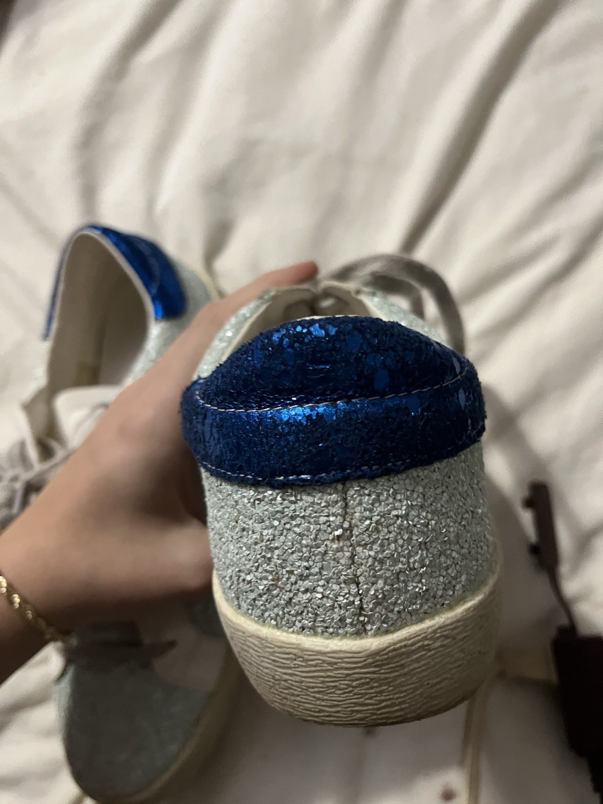 MiiM Silver/Blue/White Glitter Low Top Lace-Up Sneakers Athletic Shoes