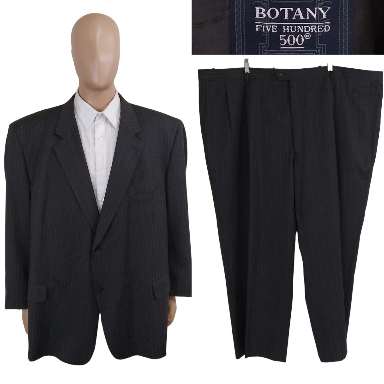 Botany 500 Two Piece Super 120s Gray Wool Stripe Big Tall Suit 54R Pants 52X27