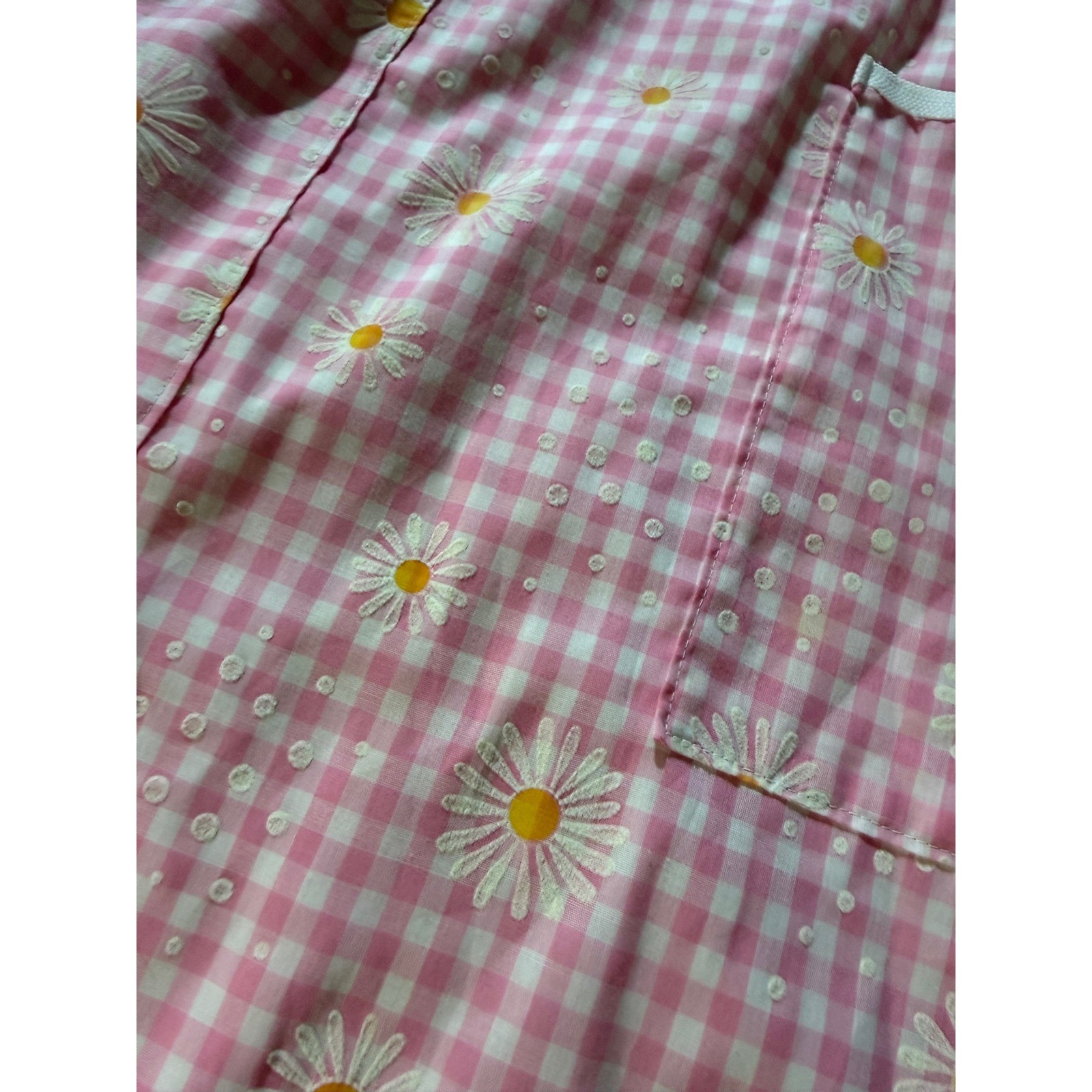 Pink Gingham Daisy Embroidered Pinafore Dress with Pockets Square Neck HOMEMADE