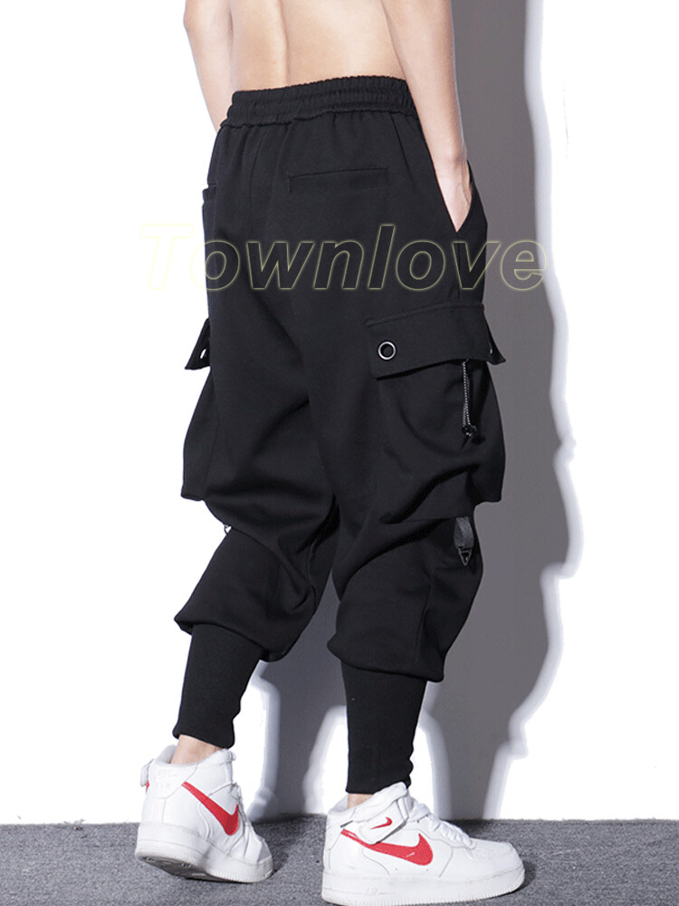Mens Punk Harem Pants Hip Hop Pockets Cargo Trousers Casual Baggy Streetwear Hot