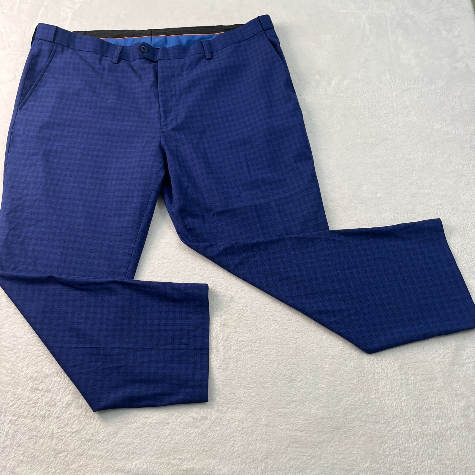 Oak Hill Mens Pants 48×30 29 Blue Plaid Flat Front Perfect Fit Dress Pants