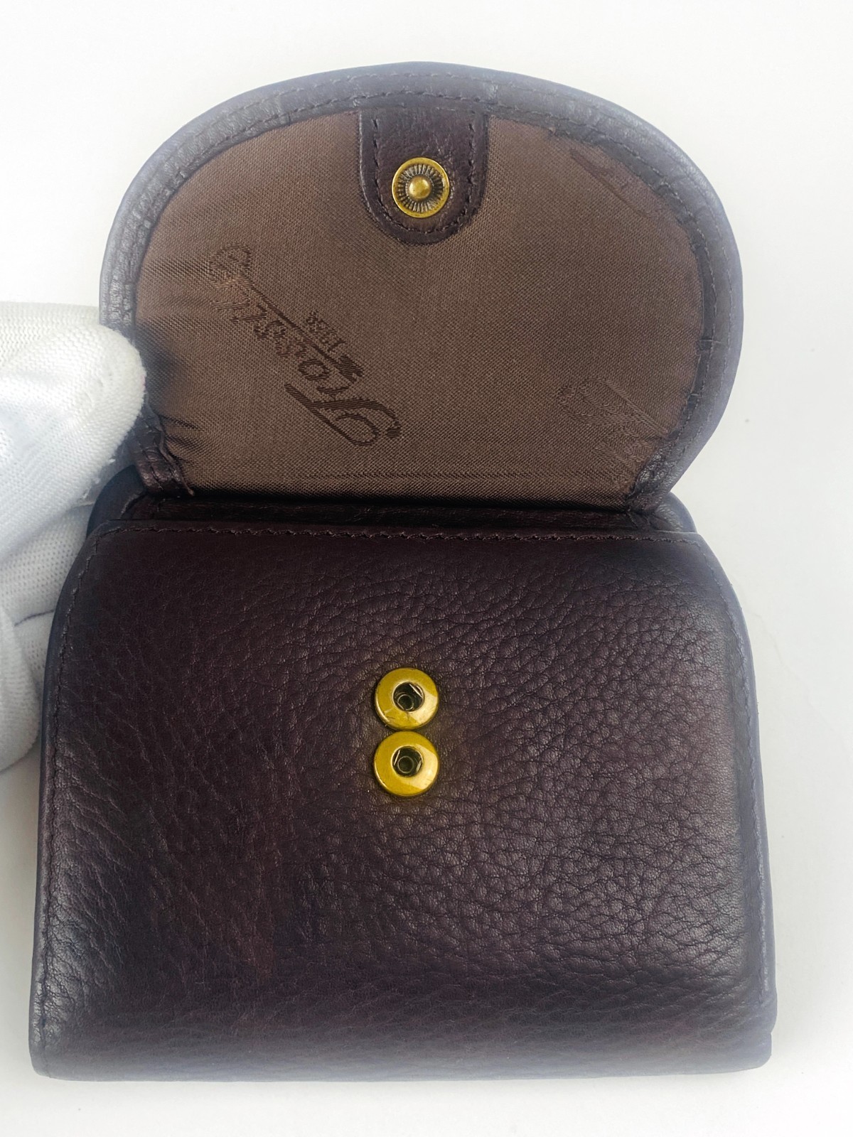 Vintage Fossil Brown Pebbled Leather Kiss Lock Bifold Wallet Coin Purse 90s