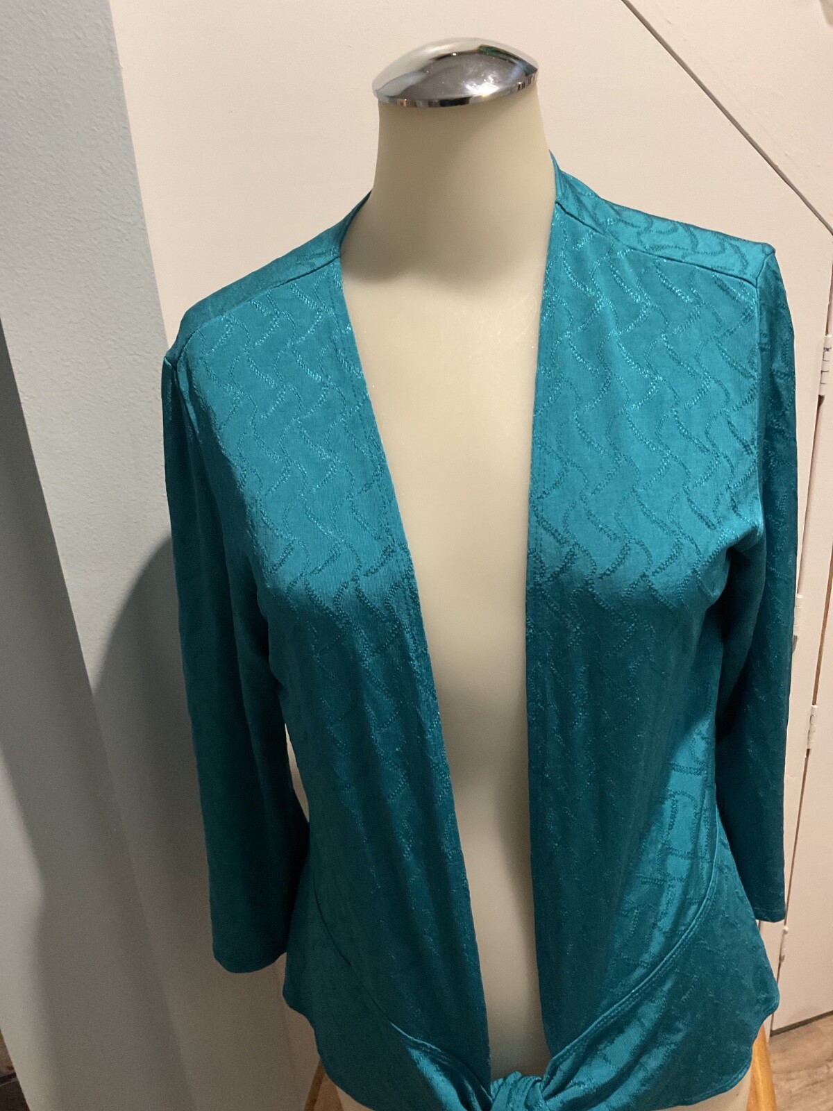 Chico’s travelers top blouse size 1 teal solid patterned tie waist Chico Chicos