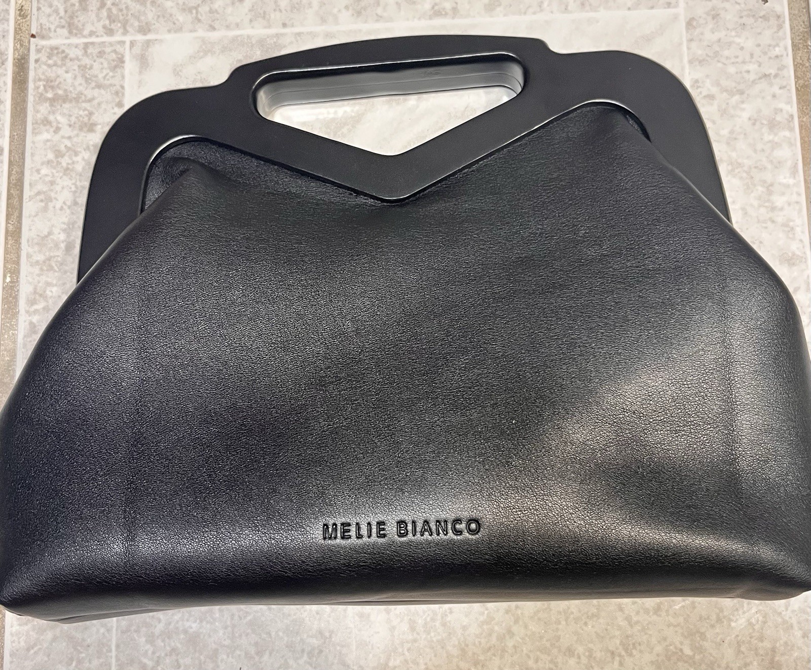 MELIE BIANCO Angie Black Vegan Leather Geometric Triangle Top Handle Bag Clutch