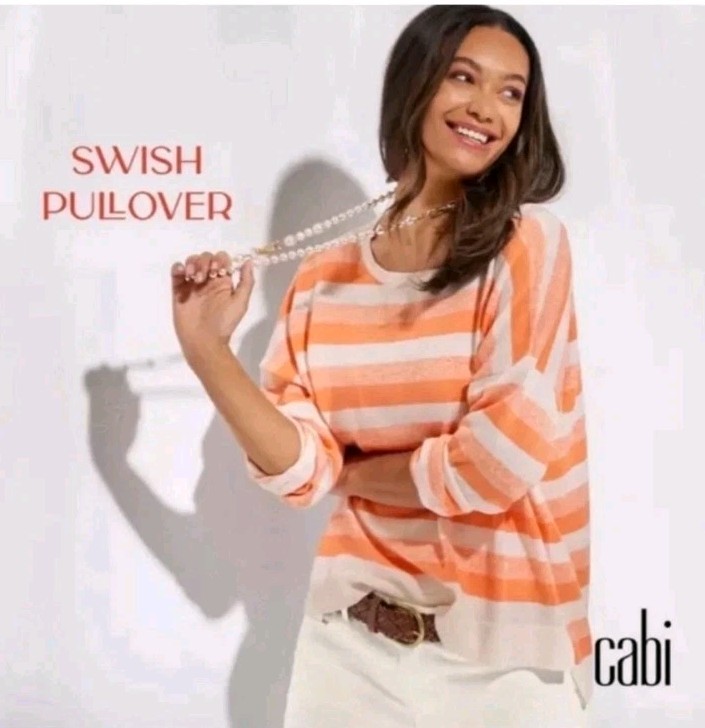 NEW Cabi Swish Pullover Sweater XL Boxy Beachy Creamsicle Striped Resort Linen B