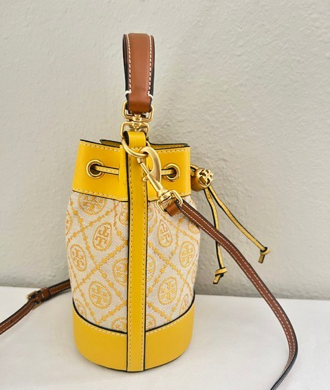 Tory Burch T Monogram Jacquard Yellow Mini Bucket/Shoulder Bag
