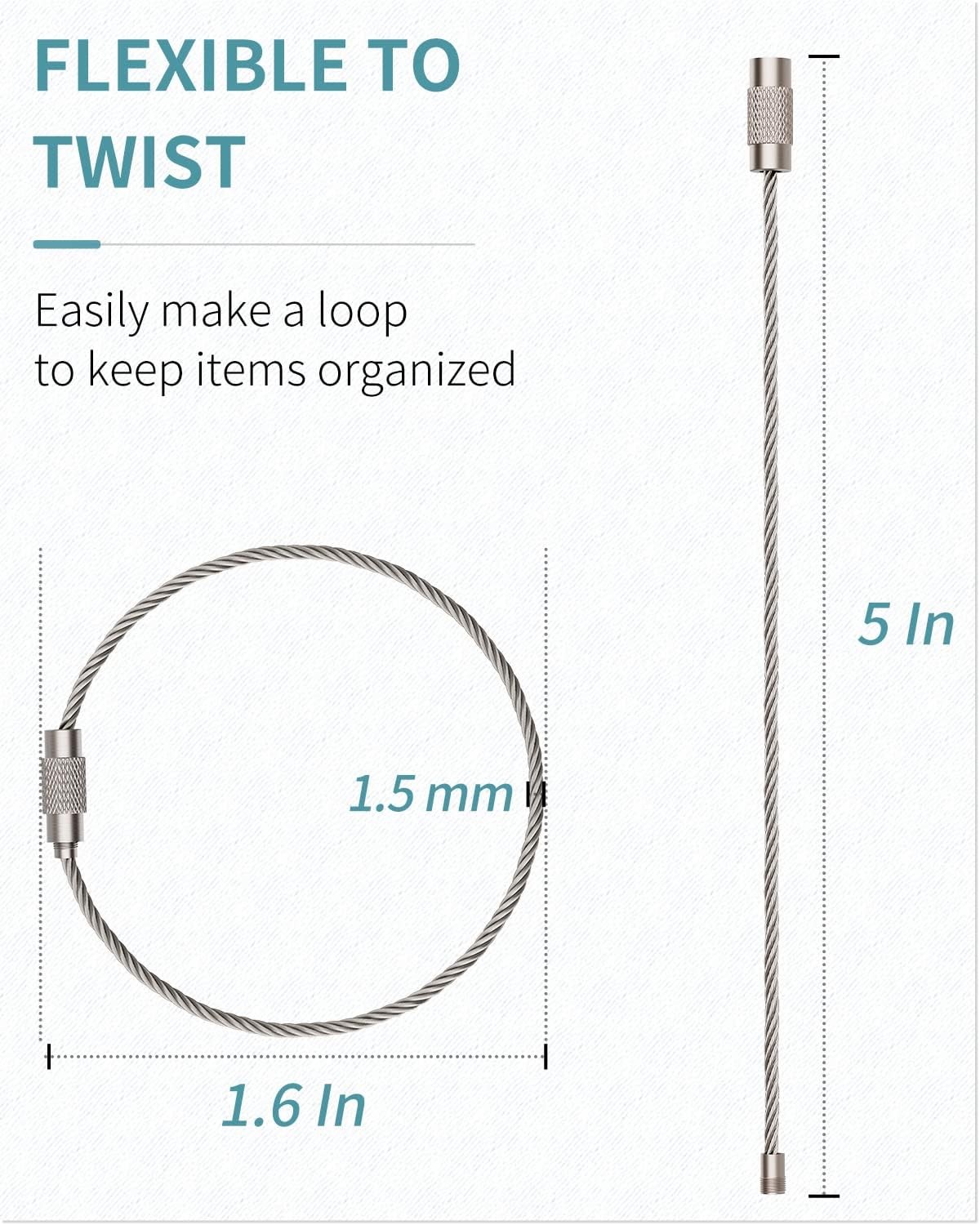 10× Stainless Steel Wire Keychain 6″ Aircraft Cable Key Ring Luggage Loops USA