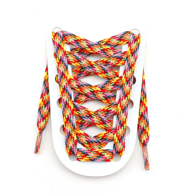 1 Pair Rainbow Shoelace Colorful Striped Shoe Laces for Woman Man Width 1CM Flat
