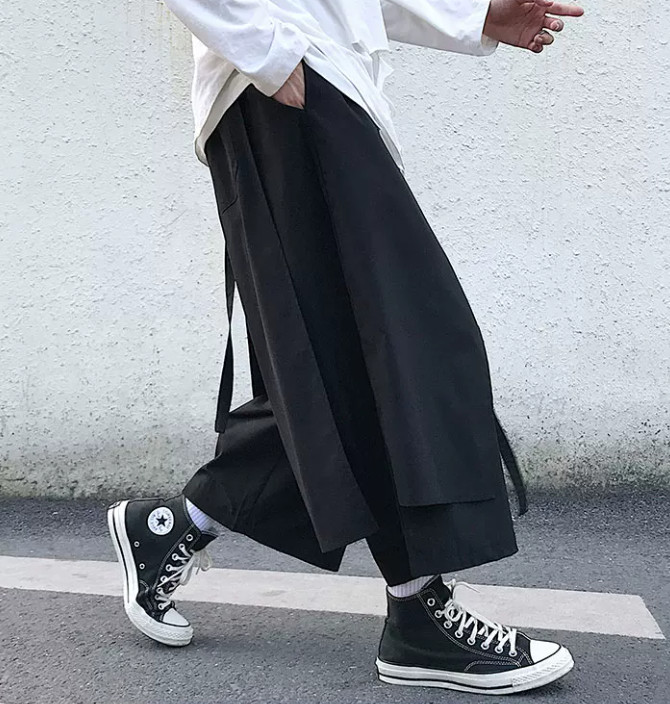 Dark Men’s Pantskirt Wide Leg Trousers Straight Leg Loose Fit 3/4 Pants sTREET