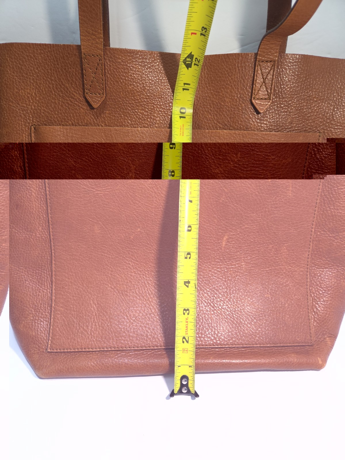 Madewell Cognac Brown Pebbled Leather Tote Bag Double Handle Carryall