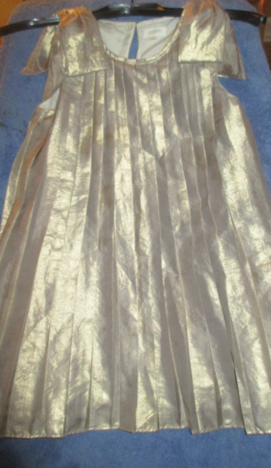 Gymboree Girl’s Shimmer Gold Knife Pleated Sleeveless Bow Dress Size 8