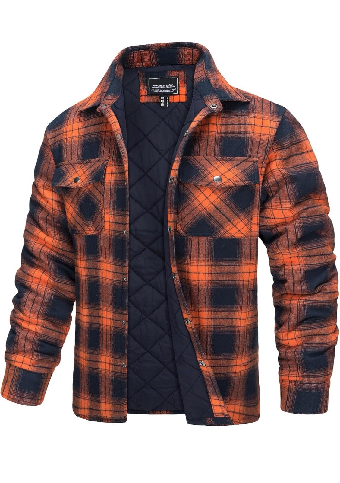 Tacvasen Tactical Outdoor Flannel Shirt Jacket Men’ Quilted Lined Plaid XL