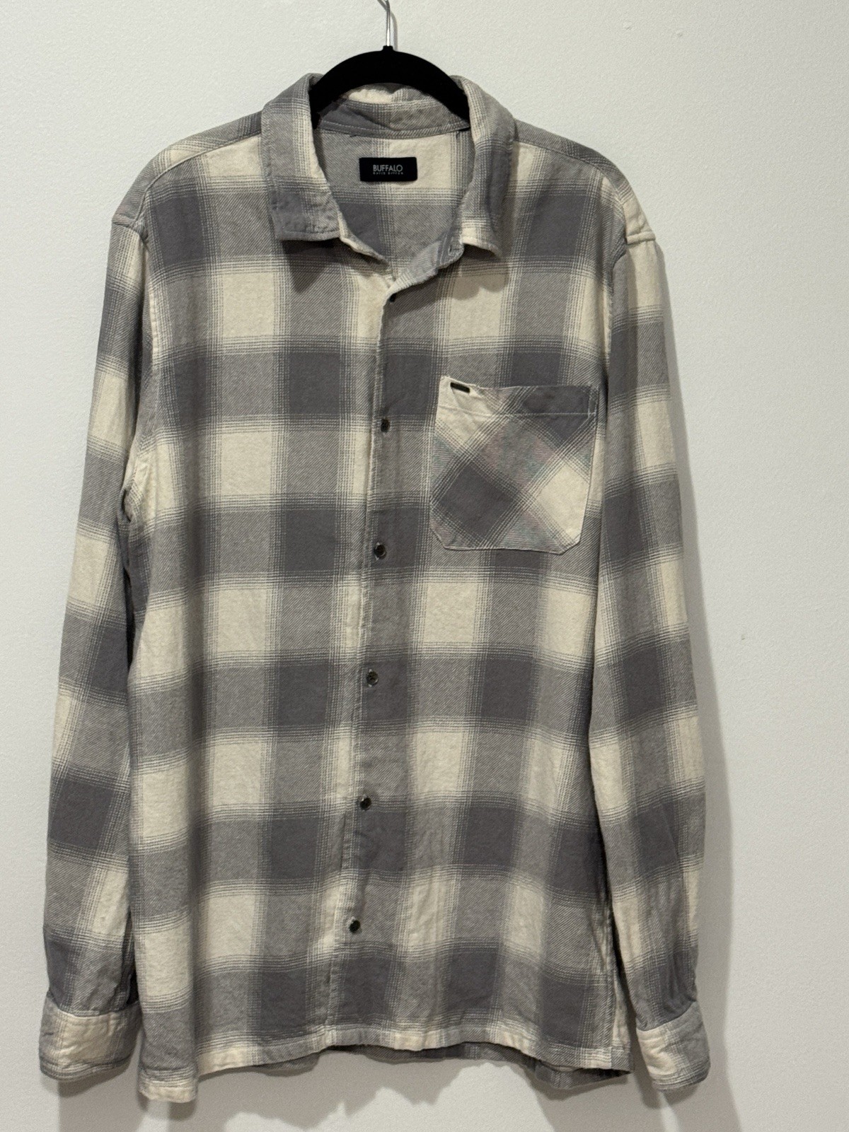 Buffalo David Bitton Men’s Plaid Flannel Shirt Gray Beige Long Sleeve XL No Tag