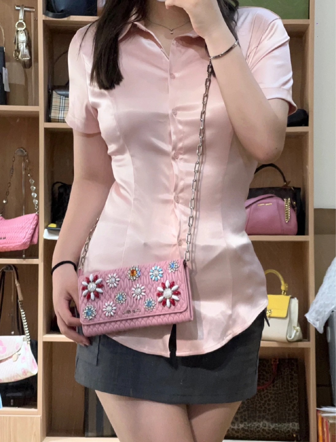 Miu Miu Matelasse WOC Normal Sakura Pink Ruched Lambskin Multiway Bag US Ship