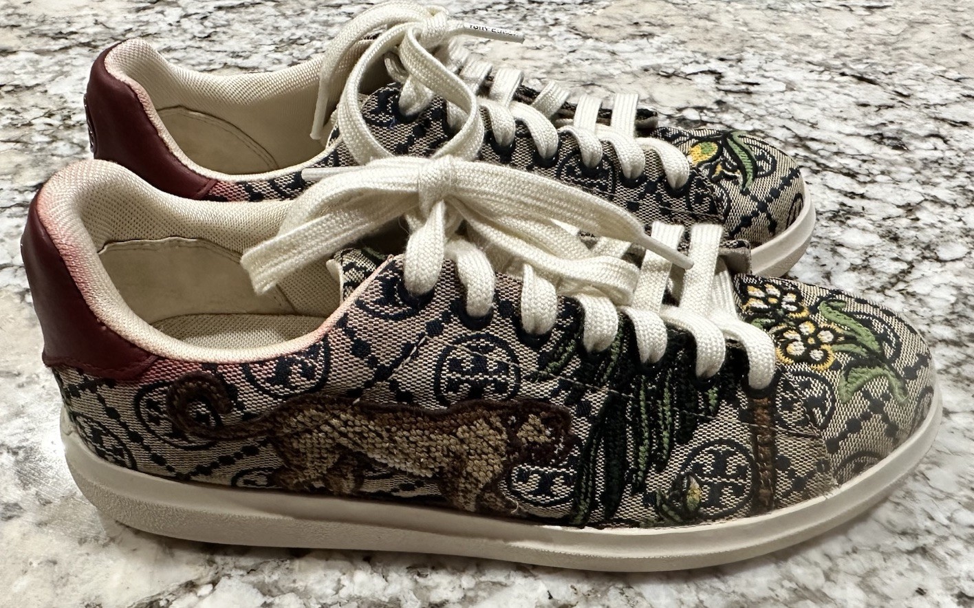 Tory Burch Howell T Monogram Jacquard Embroidered Cheetah Sneakers Women’s 7.5M