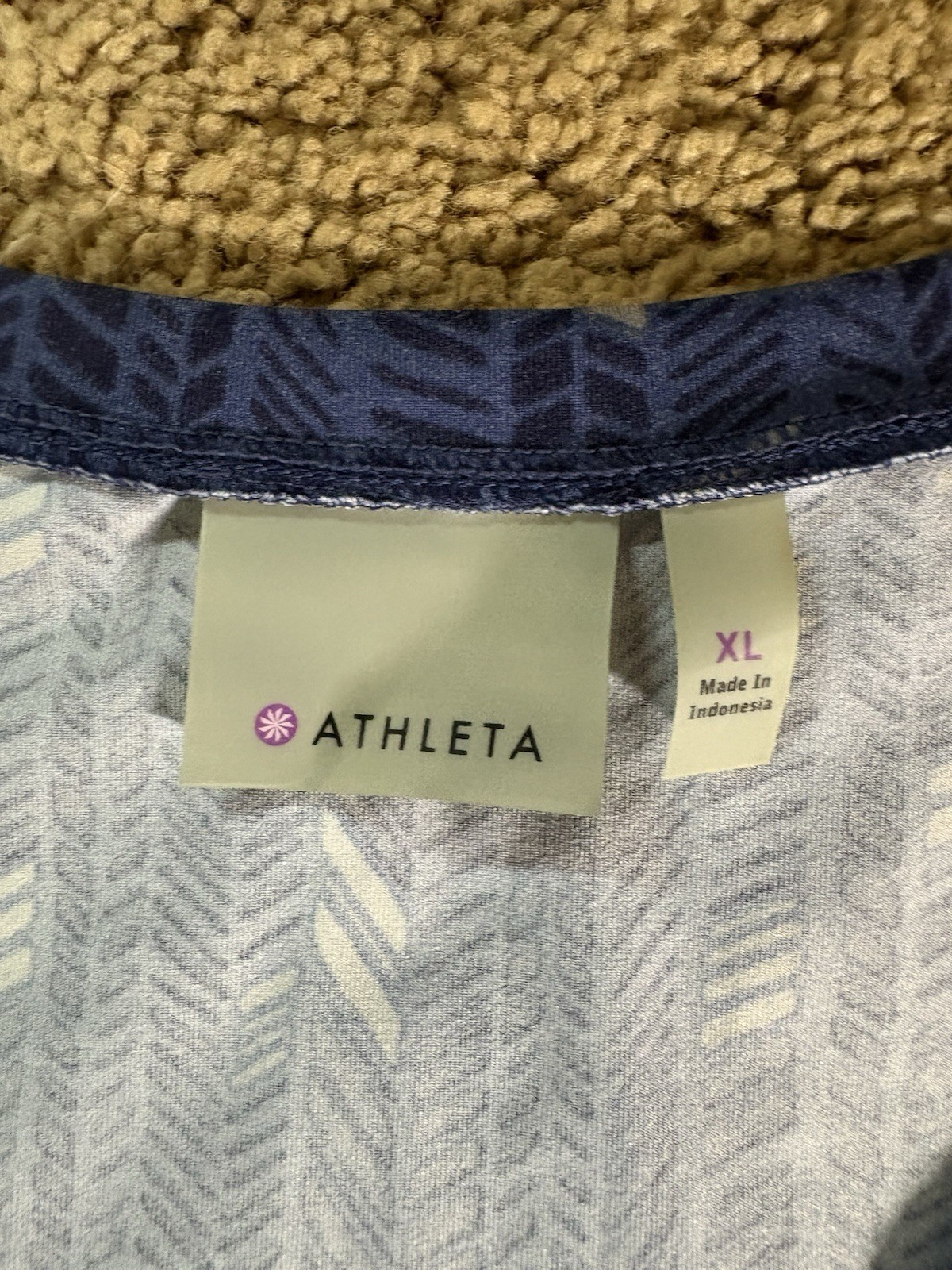 Athleta Nectar Faux Wrap Midi Dress Women XL Geometric Blue Pattern V-Neck
