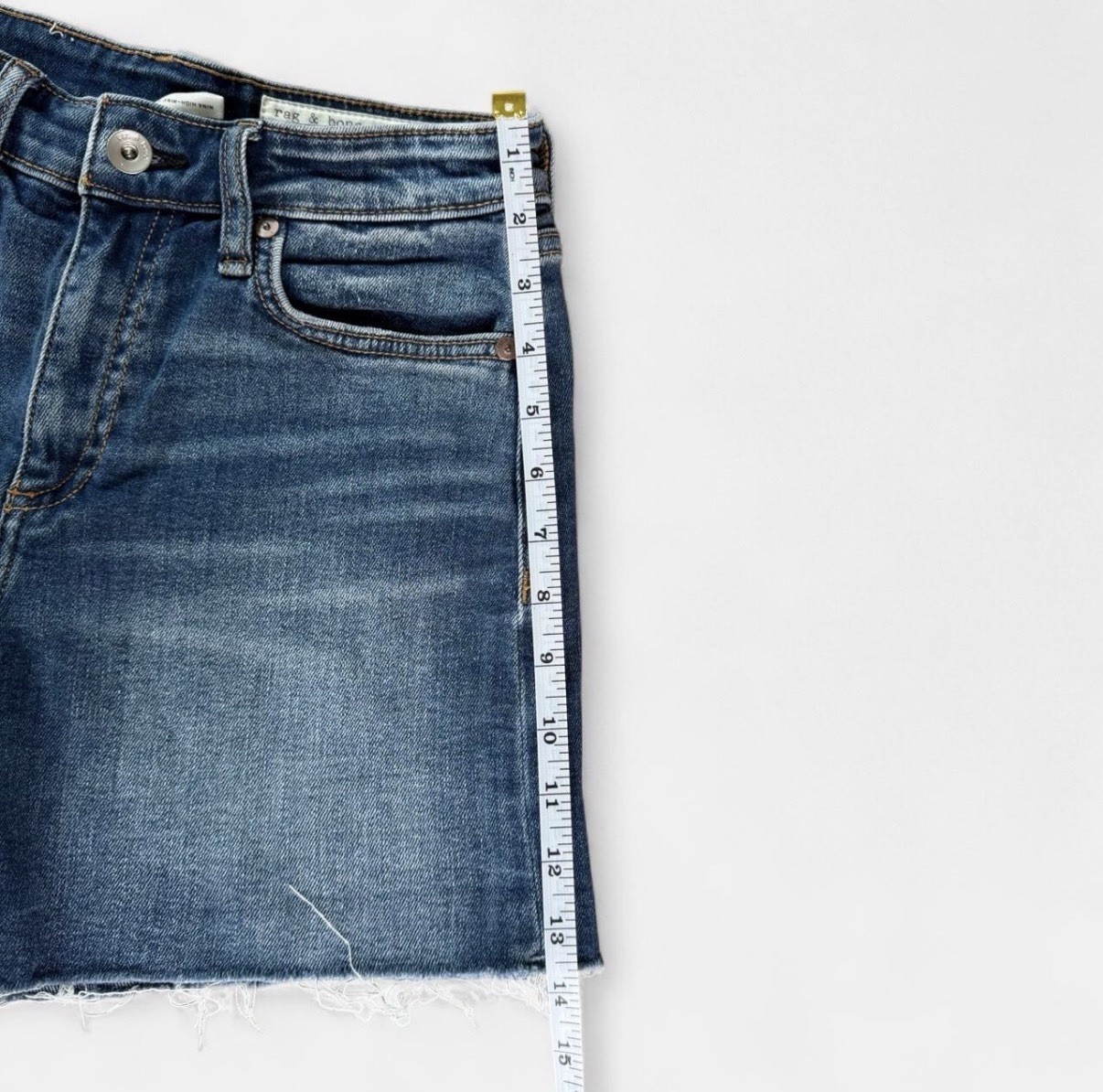 rag & bone Blue Medium Wash Denim Cut Off Shorts Mid Rise Women’s 25