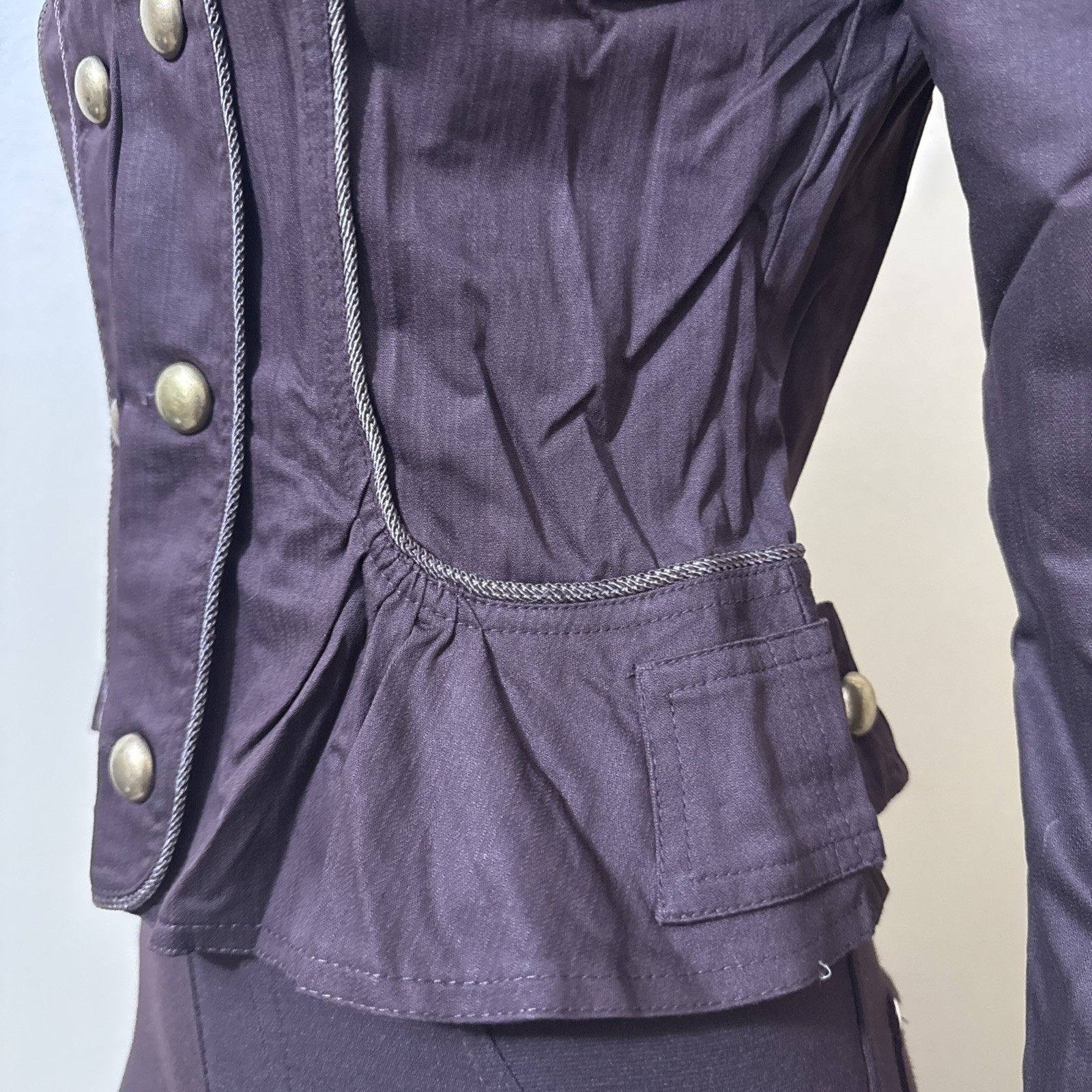 Women’s Brown Cotton Casual Stretch Slim Unlined Metal Button Hook Size S Jacket