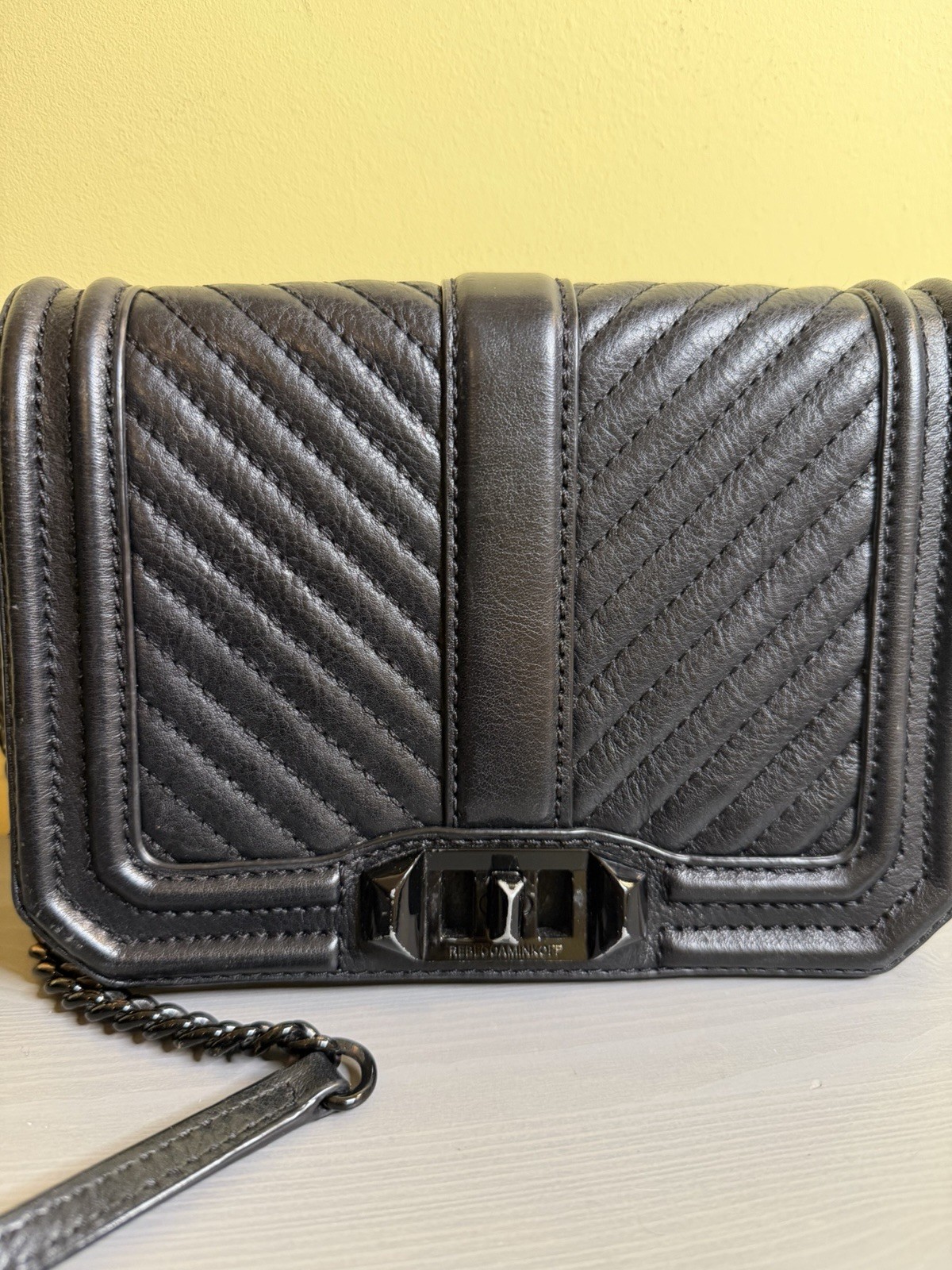 Vintage Rebecca Minkoff Black Leather Crossbody With Chain Strap