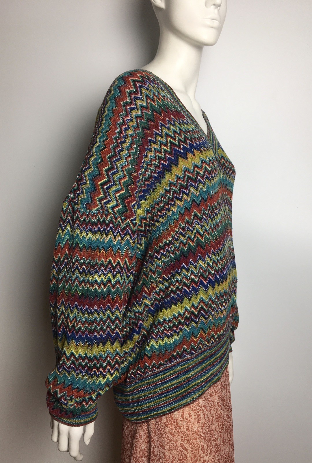 MISSONI Vintage Zig Zag Knit V-neck Sweater Size 52 IT Men XL OS