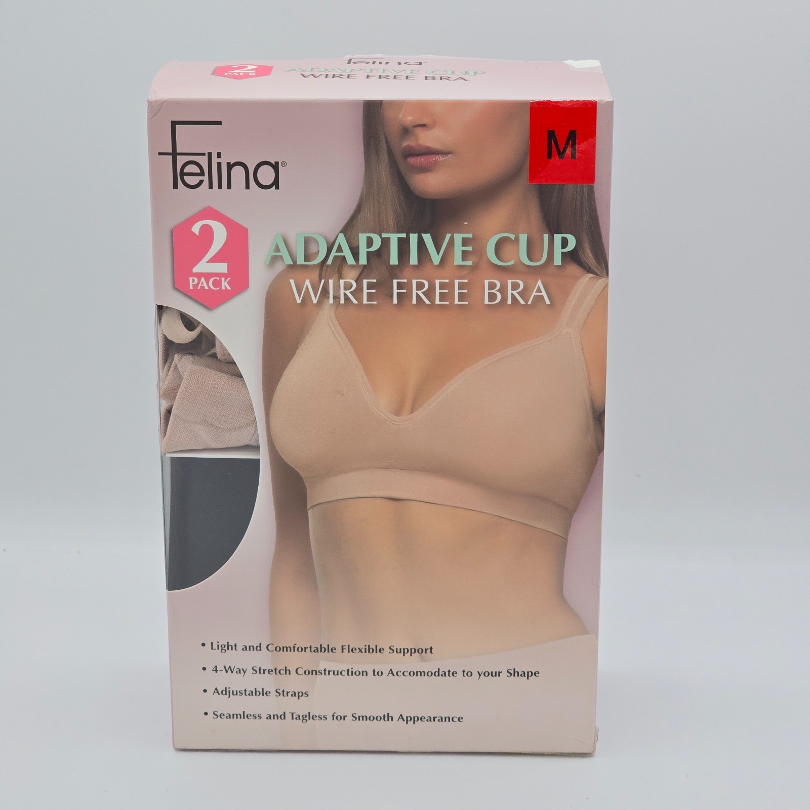 Felina Women’s Size Medium Adaptive Cup Wire Free Bra, 2-pack, pick size