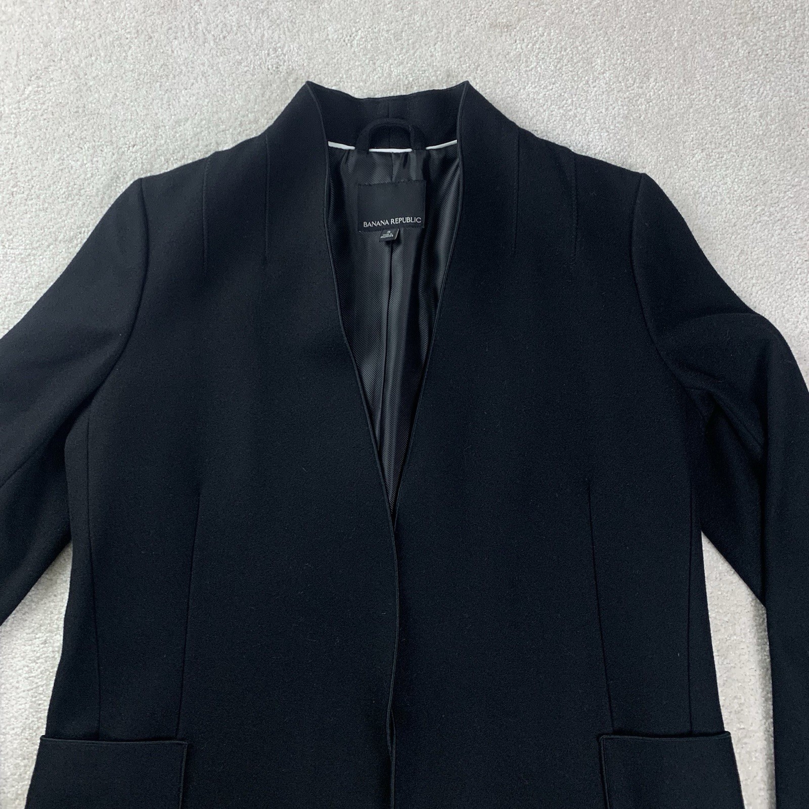 Banana Republic Coat Womens Small Black Mario Bellucci Italian Wool Blend Open