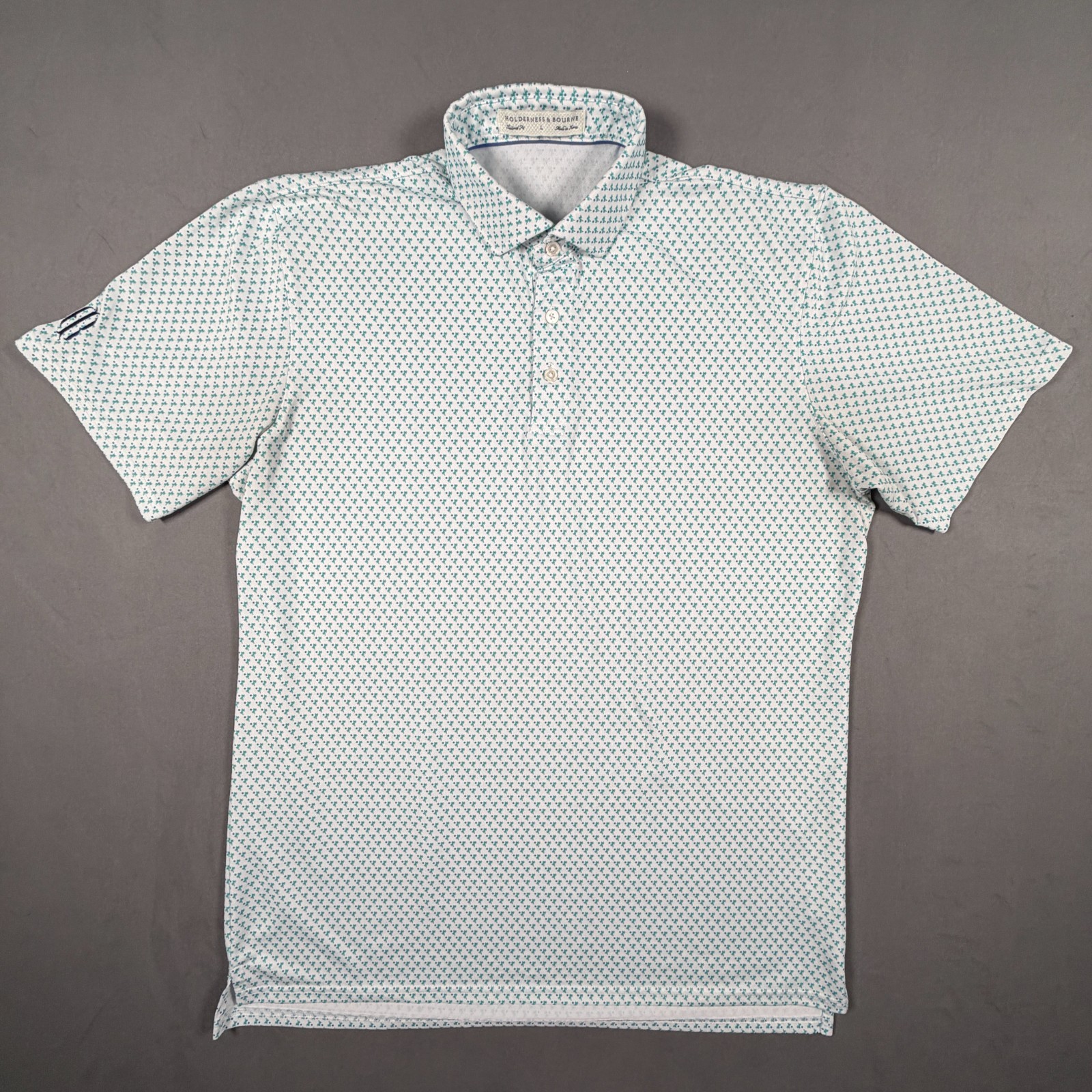 Holderness & Bourne Polo Shirt Mens L The Weaver White Green Blue Golf Stretch
