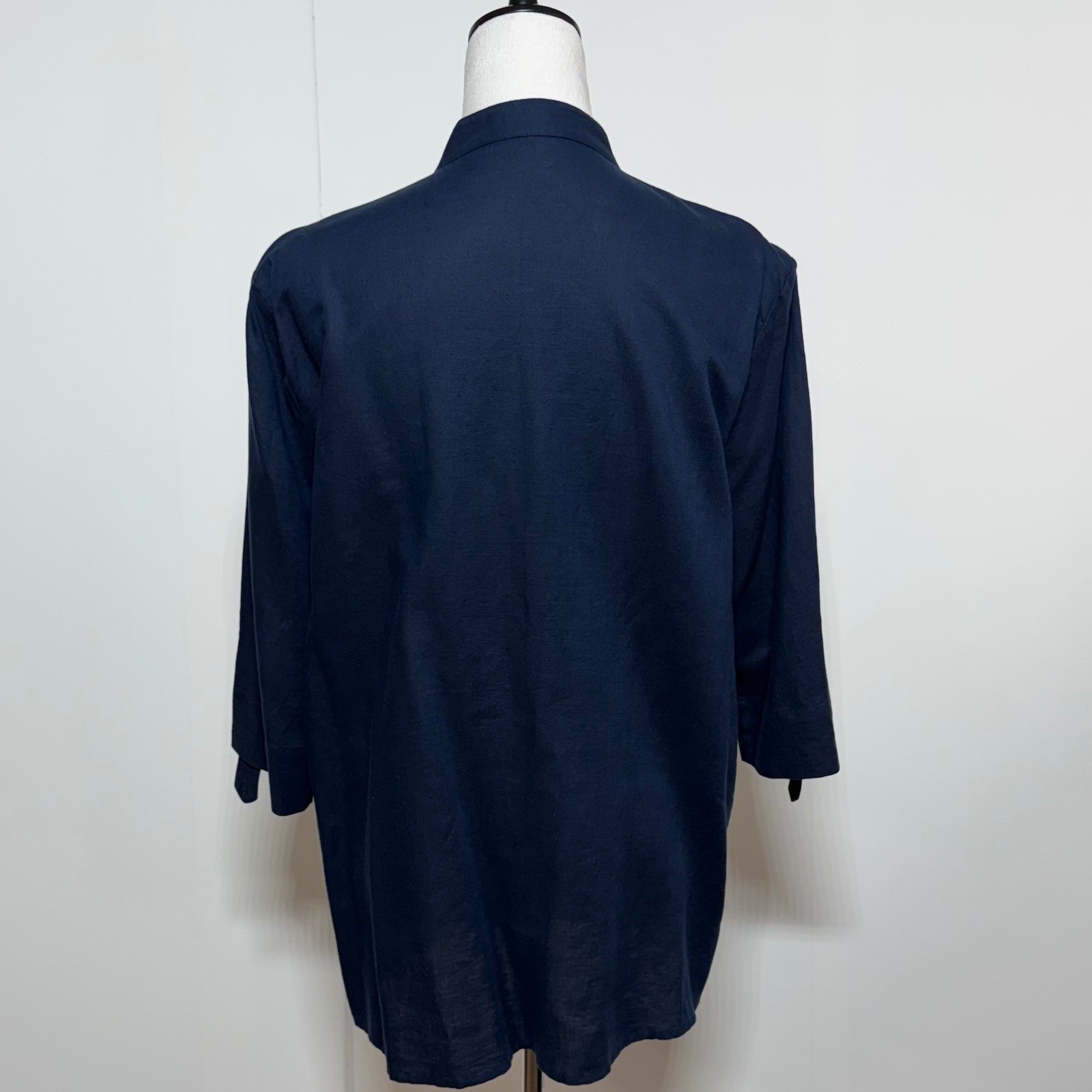 J.McLaughlin Tunic Shirt Top Women XL Blue Linen Blend Button Up Roll Tab