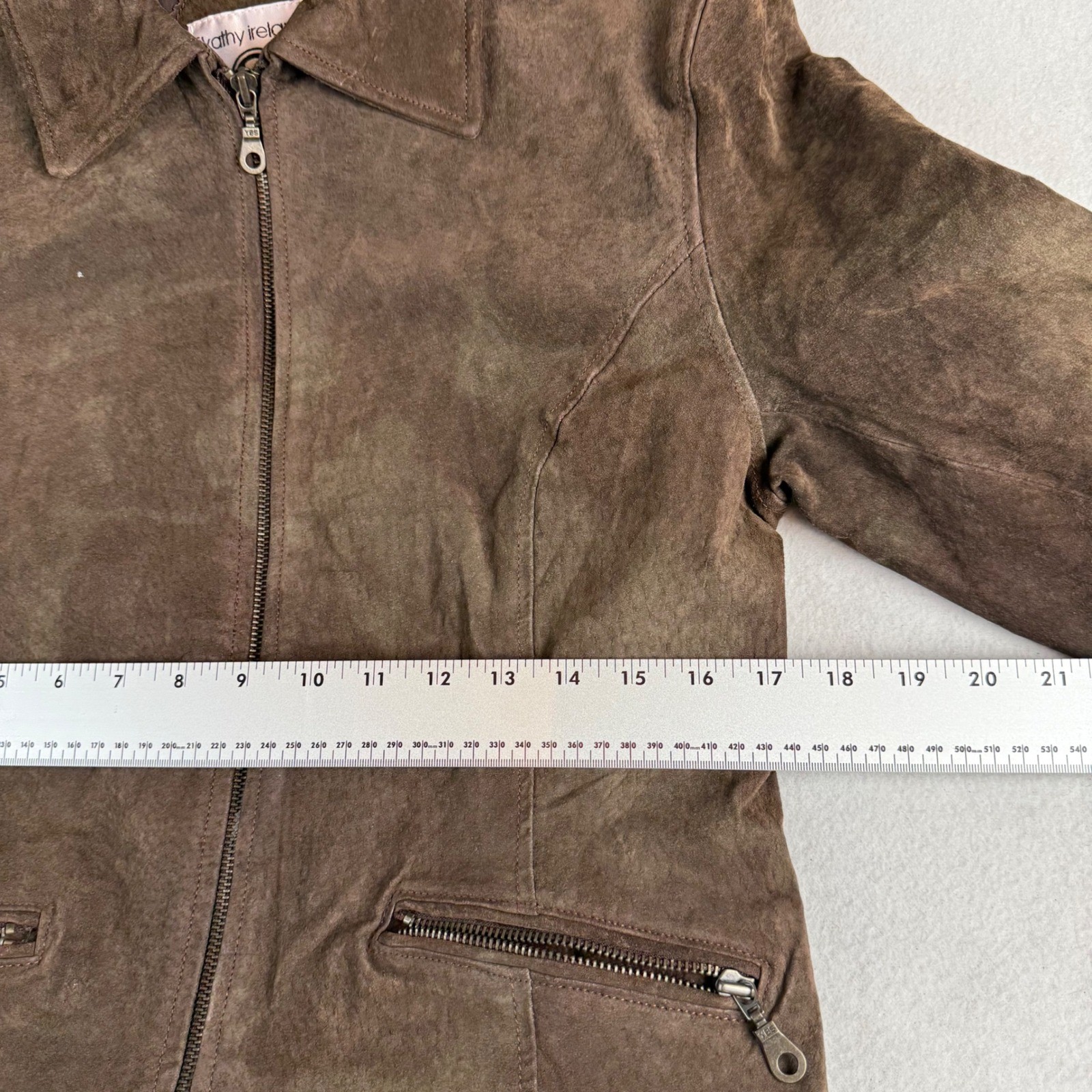 Kathy Ireland Womens Brown Suede Leather Full Zip Jacket Small Vintage Style