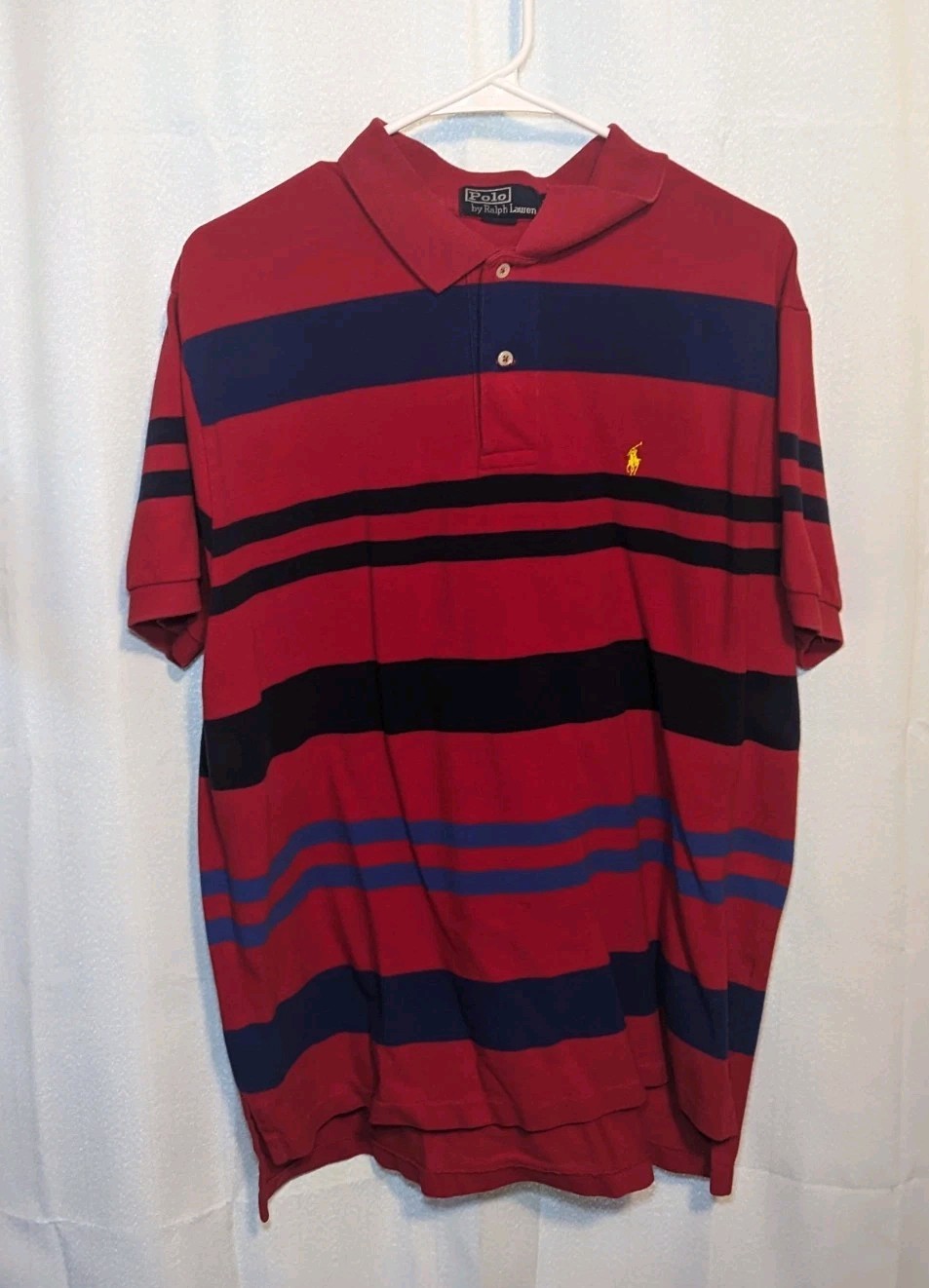 Polo Ralph Lauren XL Men’s Polo Shirt Short Sleeve Red with Black & Blue Stripes