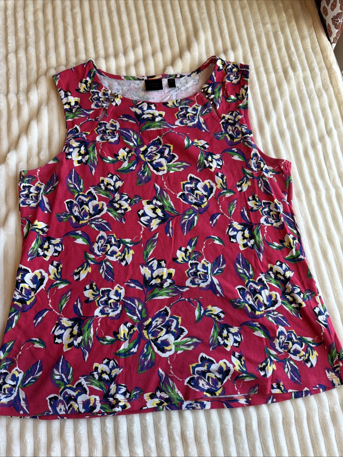 Rafaella Studio Women’s Floral Top – XL – Pink Multicolor Short Sleeve Blouse