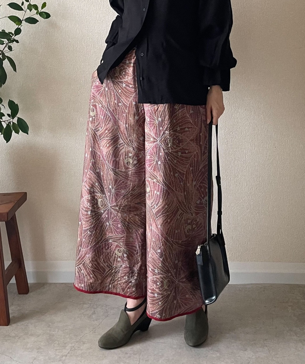 Oshima Tsumugi Kimono wide pants, Beautiful Pants, 100% silk with lining