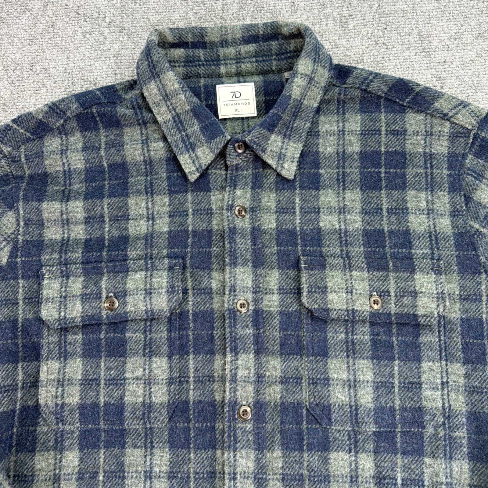 7 Diamonds Flannel Shirt Mens XL Grey Navy Plaid Generation Soft Poly Spandex
