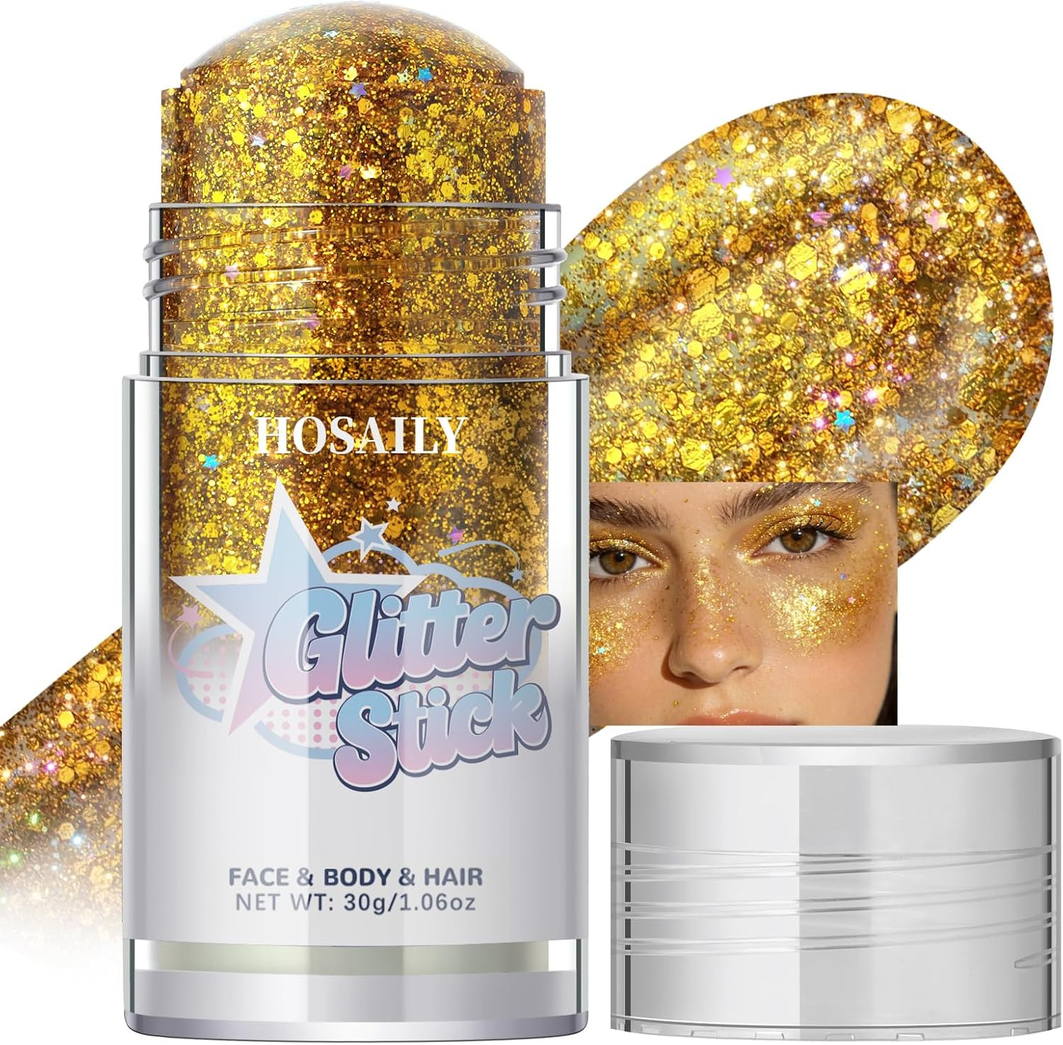 Gold Body Glitter Stick, Holographic Fairy Costume Makeup Face Hair Glitter Stic