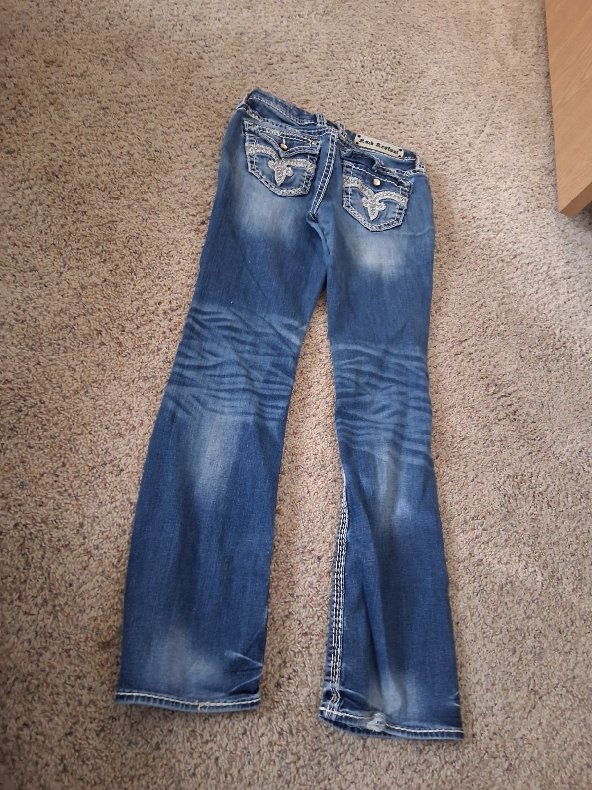 Rock Revival Jeans Women Size 26 Blue Berry Straight Embellished Thick Stitch
