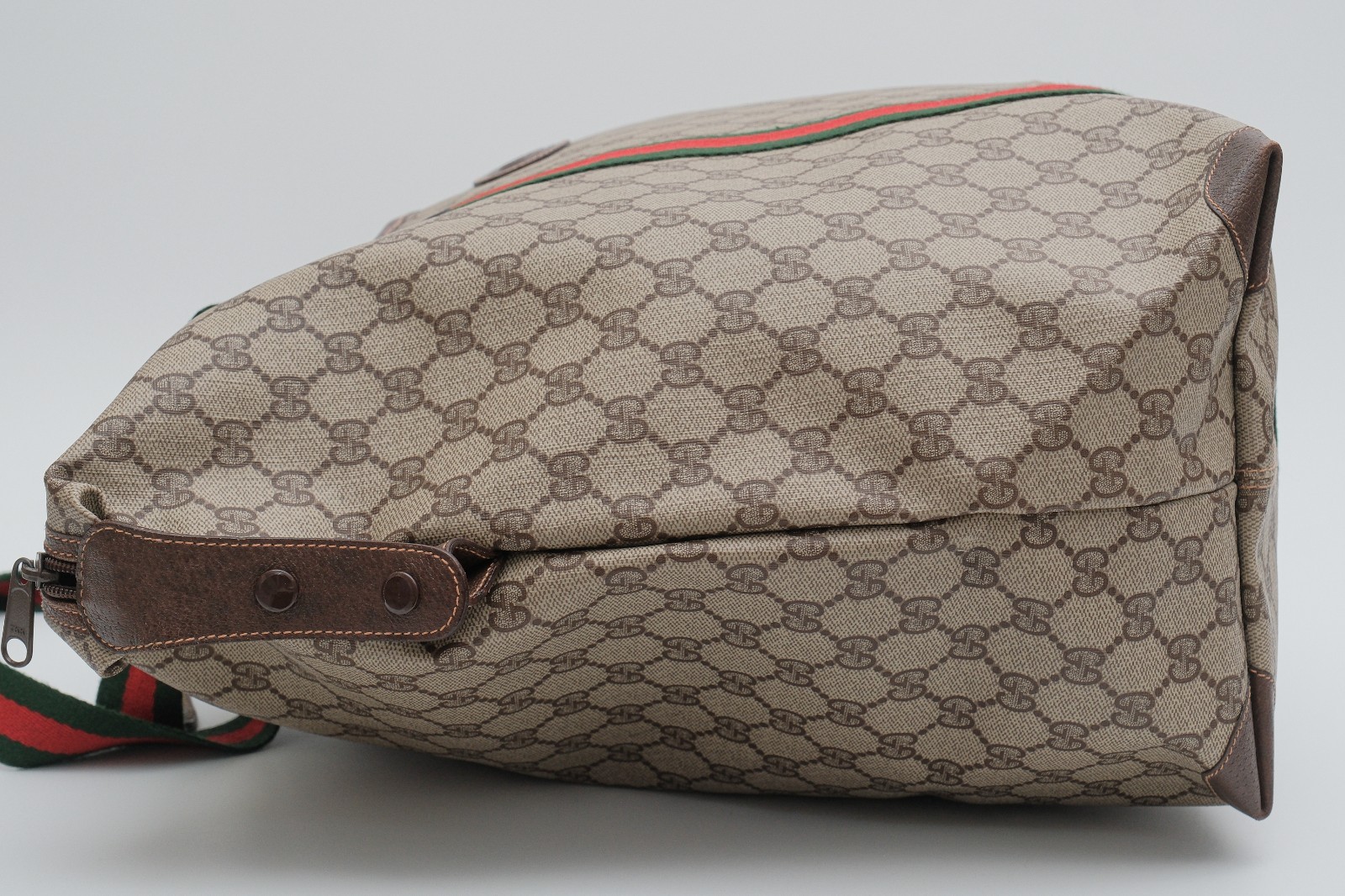 Vintage Gucci Travel Boston Tote Shoulder Bag GG Web Sherry Line 156.19