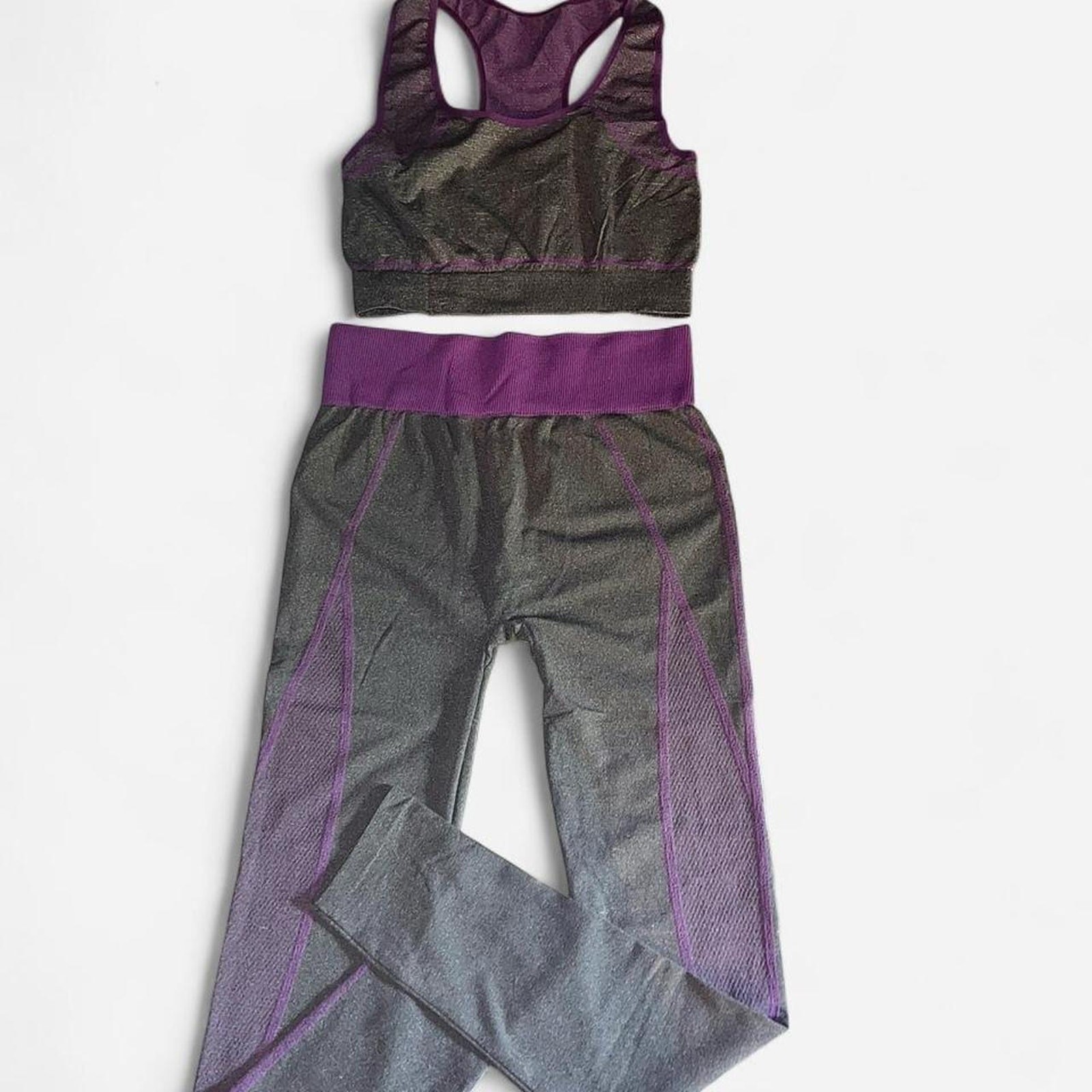 Blue Star Bright Purple Charcoal Leggings Sports Bra Set – Size L/XL