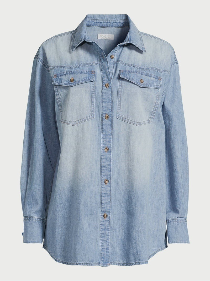 Sofia by Sofia Vergara long-sleeve light wash denim western-style shirt XL